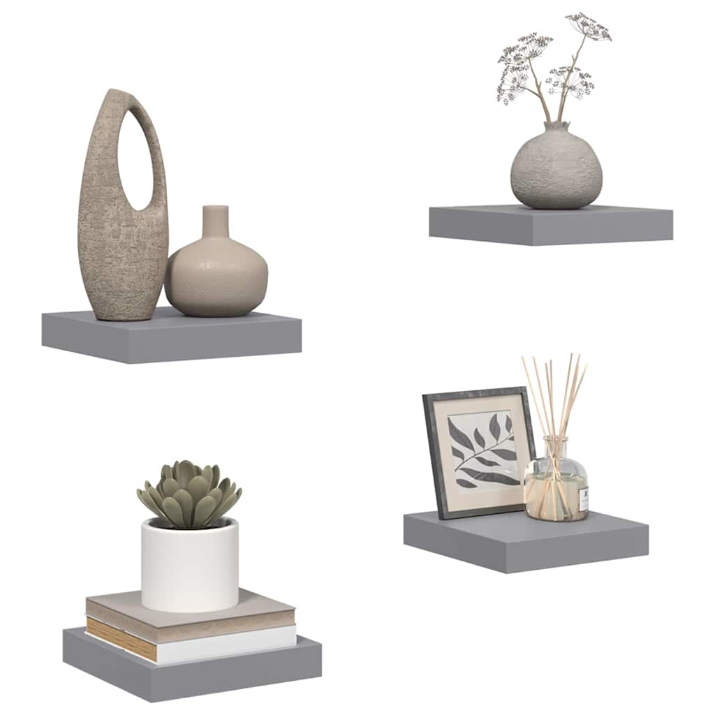 Floating shelves, 4 pcs., grey, 23x23.5x3.8cm, MDF