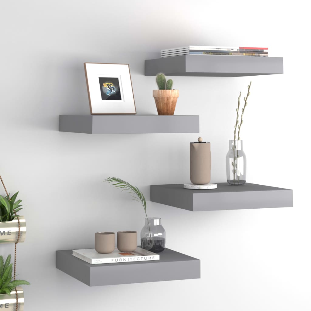 Floating shelves, 4 pcs., grey, 23x23.5x3.8cm, MDF