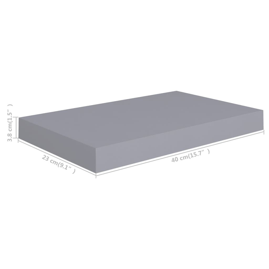 Wall shelves, 2 pcs., grey, 40x23x3.8cm, MDF