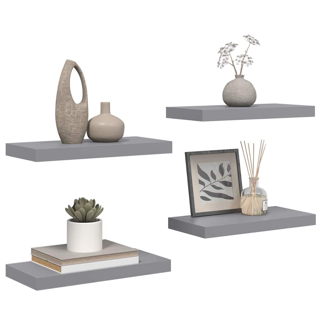 Pakabinamos sieninės lentynos, 4vnt., pilkos, 50x23,5x3,8cm, MDF