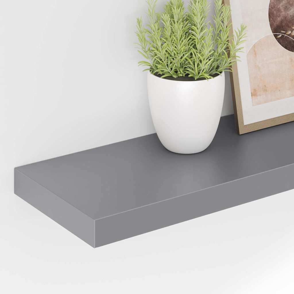 Floating Wall Shelves, 2 pcs, Grey, 80x23.5x3.8cm, MDF