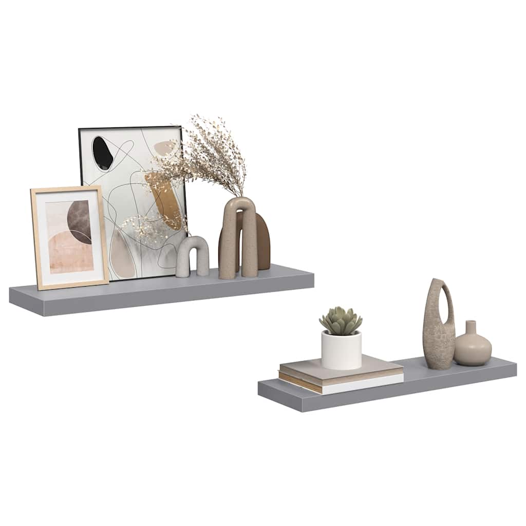 Floating Wall Shelves, 2 pcs, Grey, 80x23.5x3.8cm, MDF