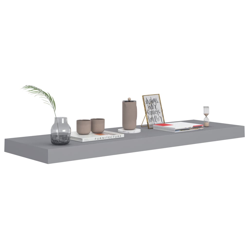 Floating Wall Shelves, 2 pcs, Grey, 80x23.5x3.8cm, MDF