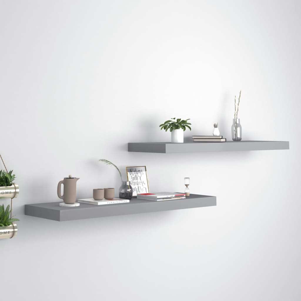 Floating Wall Shelves, 2 pcs, Grey, 80x23.5x3.8cm, MDF