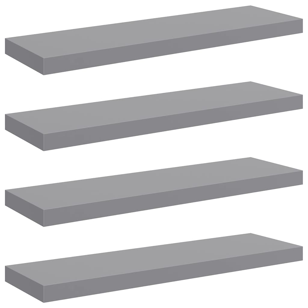 Pakabinamos lentynos, 4vnt., pilkos, 80x23,5x3,8cm, MDF