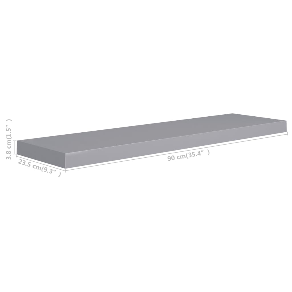 Piekaramie plaukti, 2 gab., pelēki, 90x23,5x3,8cm, MDF