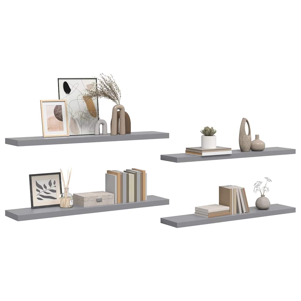 Piekaramie plaukti, 4 gab., pelēki, 120x23,5x3,8 cm, MDF