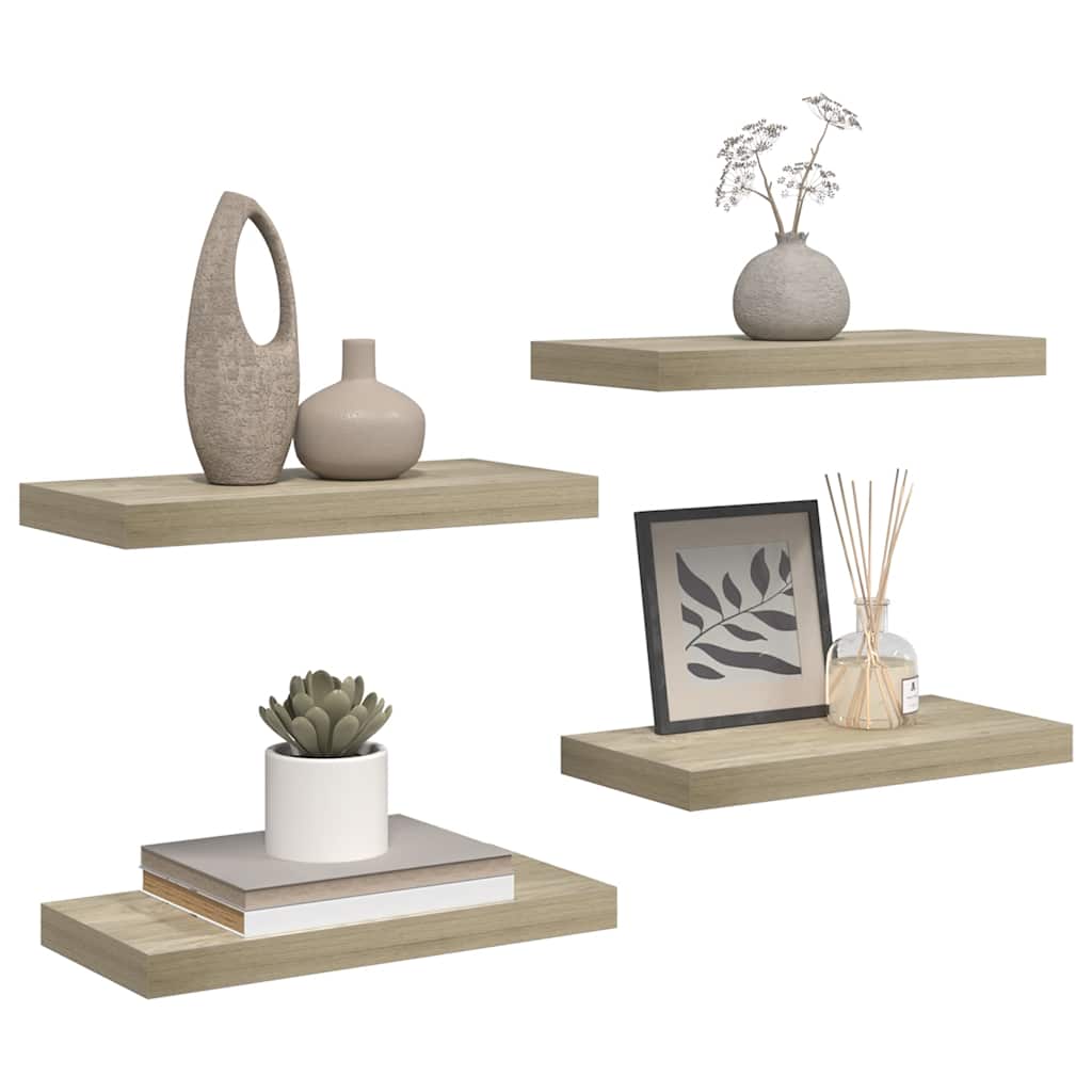 Pakabinamos sieninės lentynos, 4vnt., ąžuolo, 50x23x3,8cm, MDF