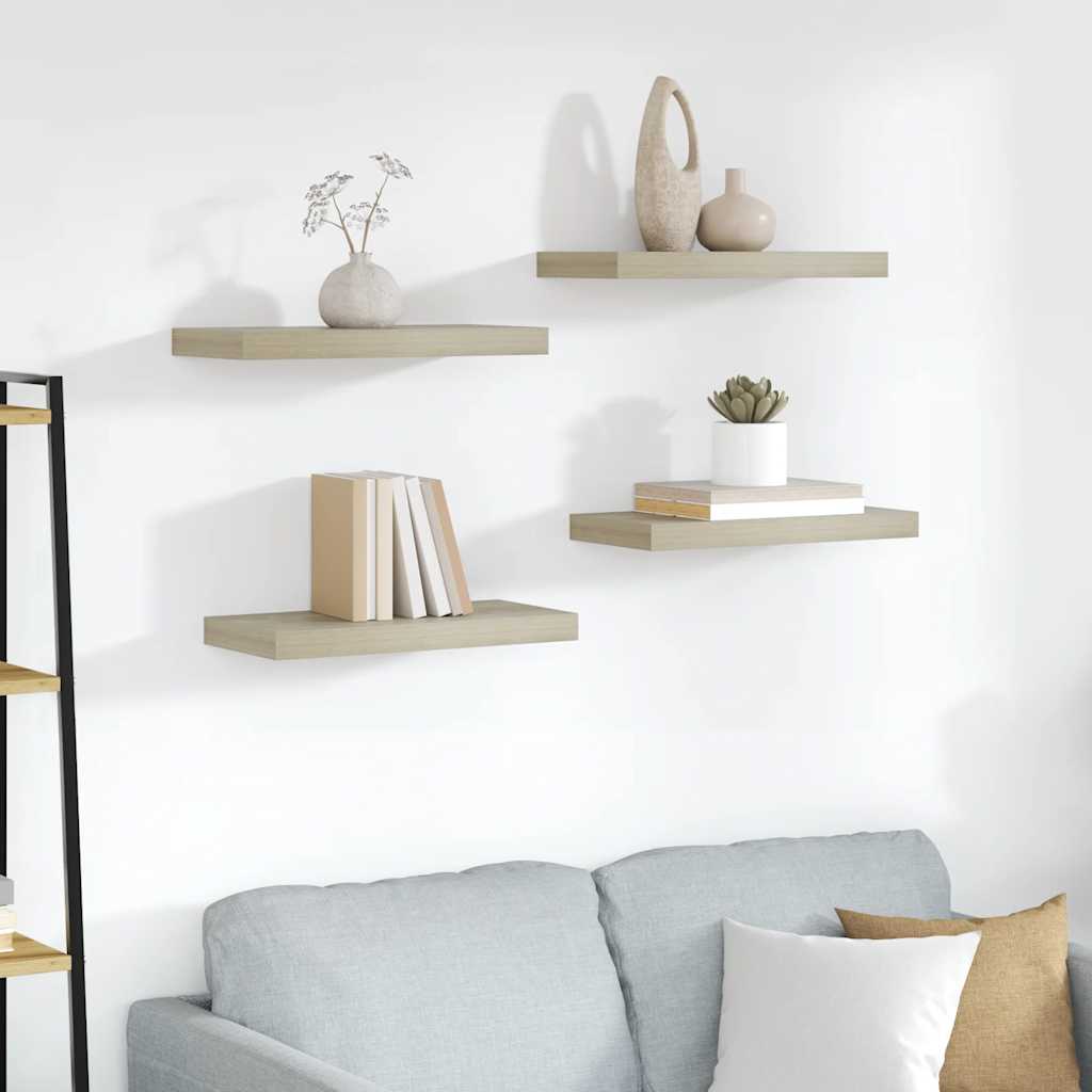 Pakabinamos sieninės lentynos, 4vnt., ąžuolo, 50x23x3,8cm, MDF