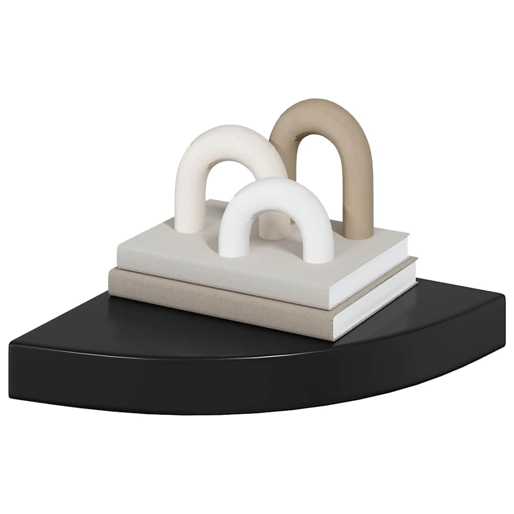 Pakabinamos kampinės lentynos, 2vnt., juodos, 25x25x3,8cm, MDF