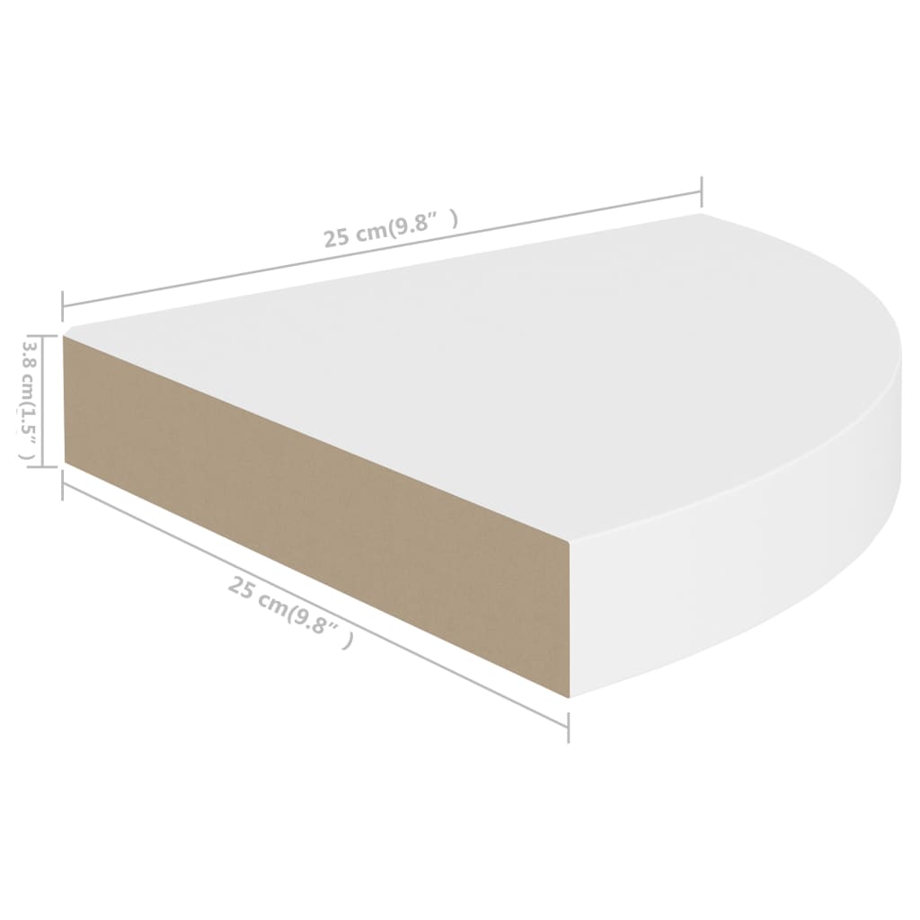 Pakabinamos kampinės lentynos, 2vnt., baltos, 25x25x3,8cm, MDF
