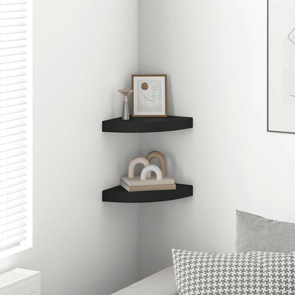 Piekārtoti stūra plaukti, 2 gab., melni, 25x25x3,8 cm, MDF