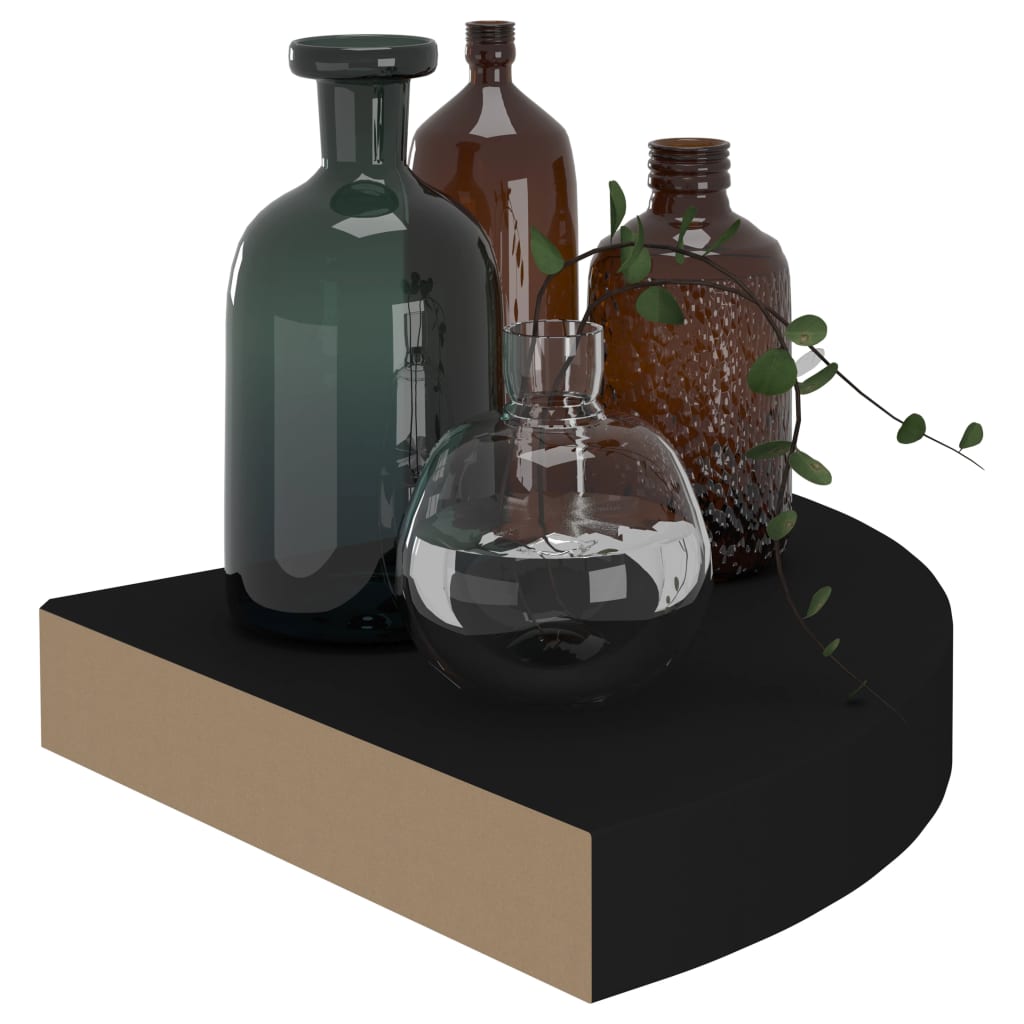 Piekārtoti stūra plaukti, 2 gab., melni, 25x25x3,8 cm, MDF