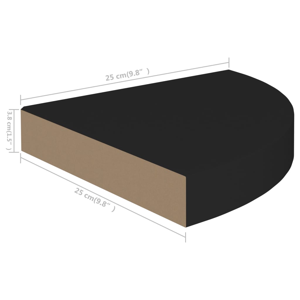 Piekaramie stūra plaukti, 4 gab., melni, 25x25x3,8cm, MDF