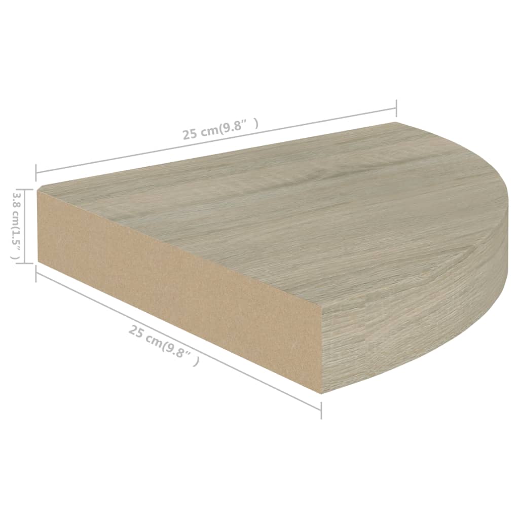 Piekaramie stūra plaukti, 4 gab., ozolkoka, 25x25x3,8cm, MDF