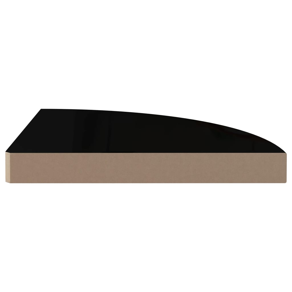 Wall-mounted corner shelf, black, 35x35x3.8cm, MDF, glossy