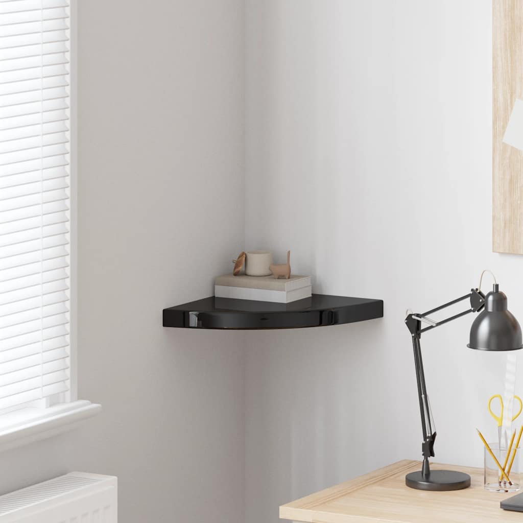 Wall-mounted corner shelf, black, 35x35x3.8cm, MDF, glossy