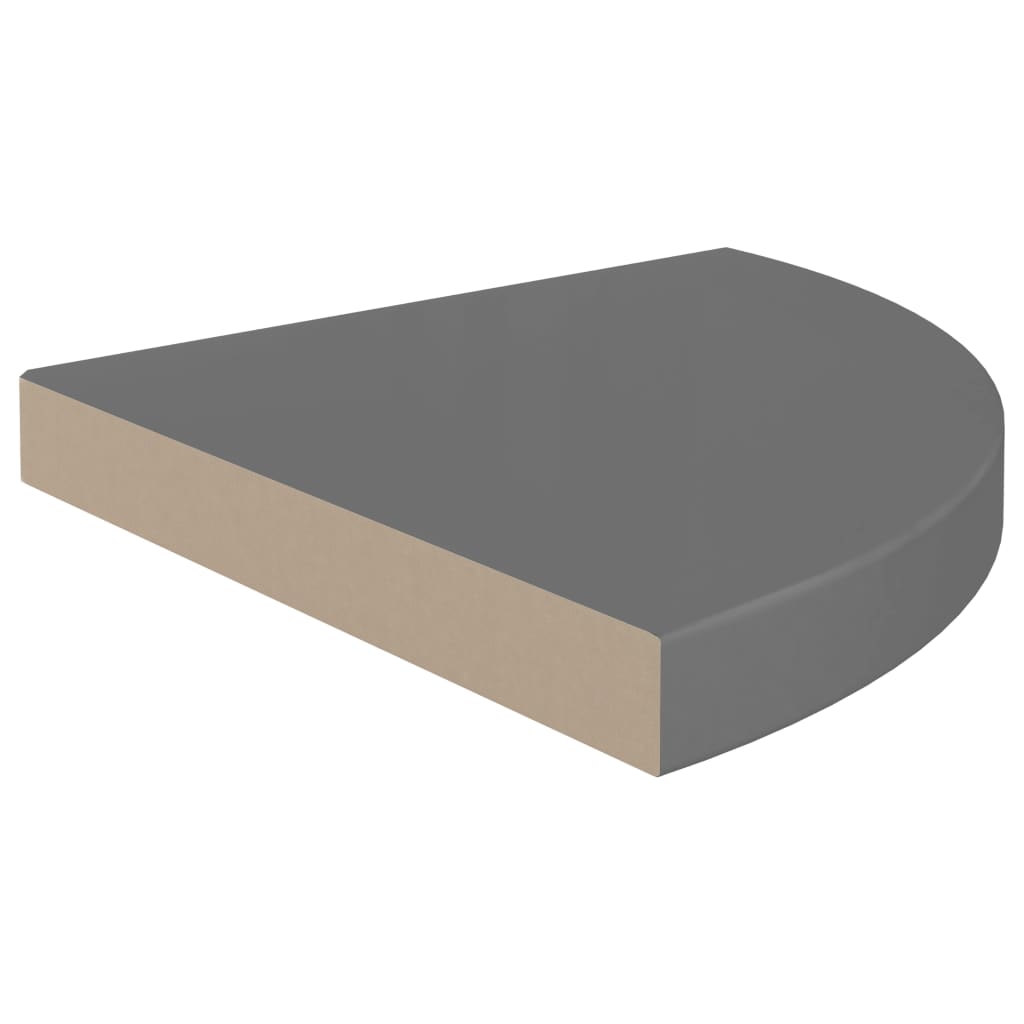 Wall-mounted corner shelf, grey, 35x35x3.8cm, MDF, glossy