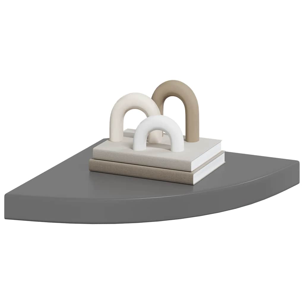 Wall-mounted corner shelf, grey, 35x35x3.8cm, MDF, glossy