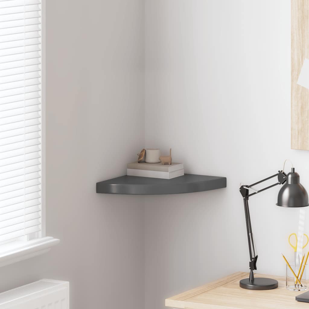 Wall-mounted corner shelf, grey, 35x35x3.8cm, MDF, glossy