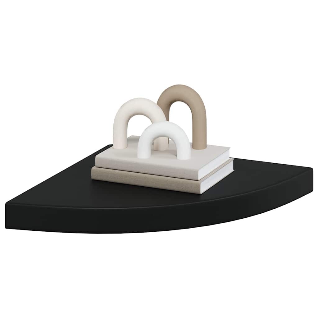 Pakabinamos kampinės lentynos, 2vnt., juodos, 35x35x3,8cm, MDF
