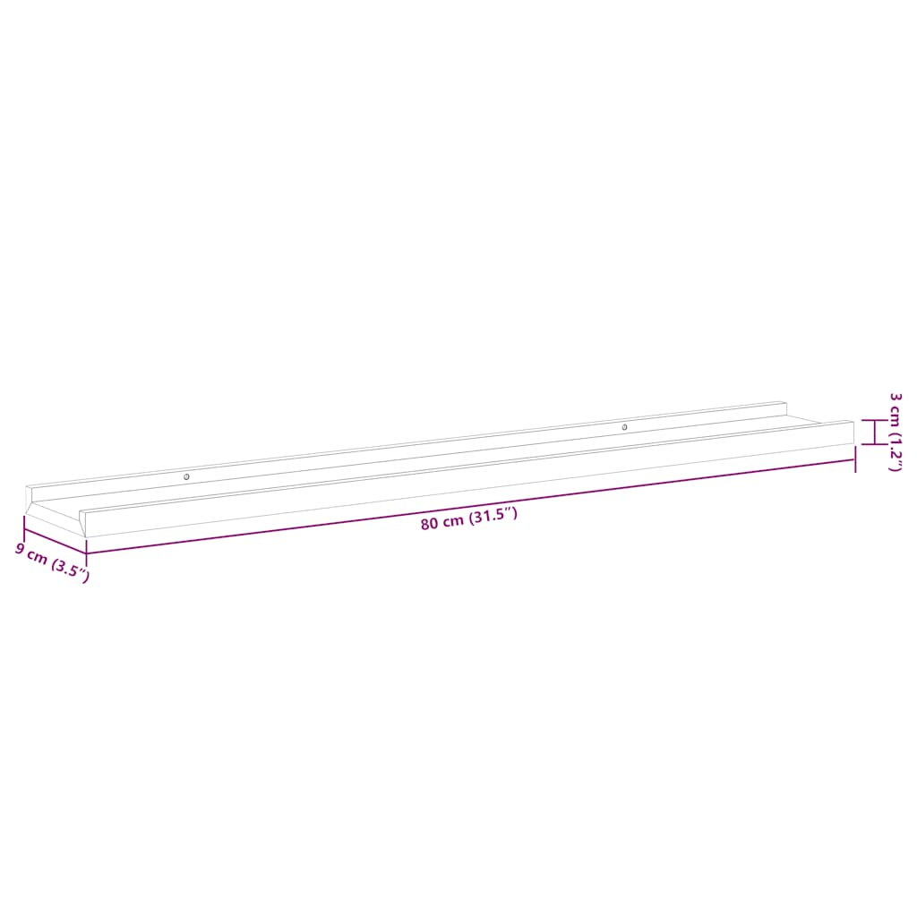 Picture frame ledges, 2 pcs., black, 80x9x3cm, MDF