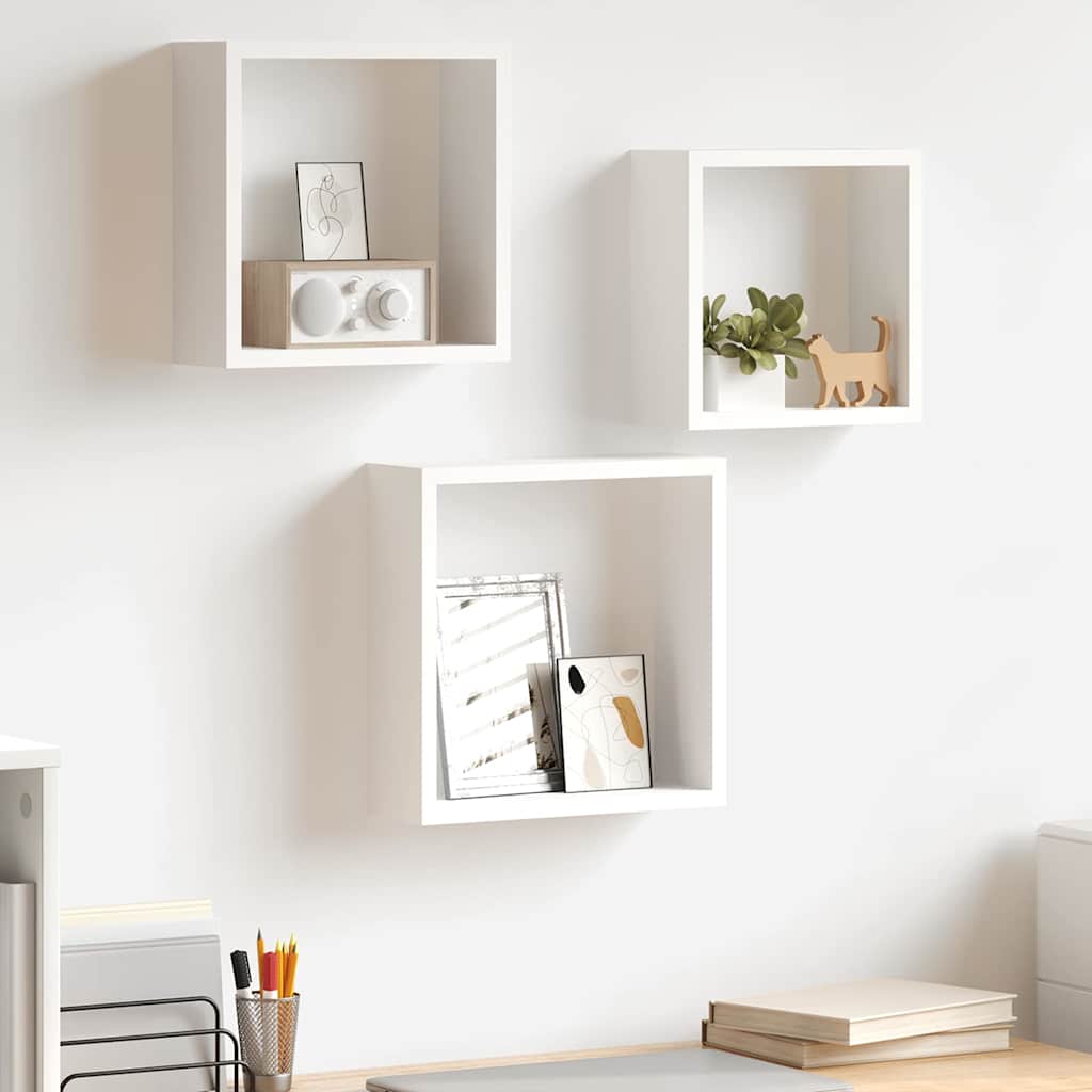 Sieninės lentynos, 3vnt., baltos spalvos, MDF, kubo formos