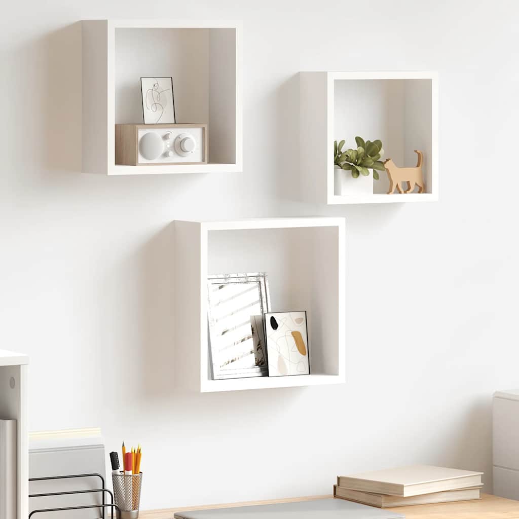 Sieninės lentynos, 3vnt., baltos spalvos, MDF, kubo formos