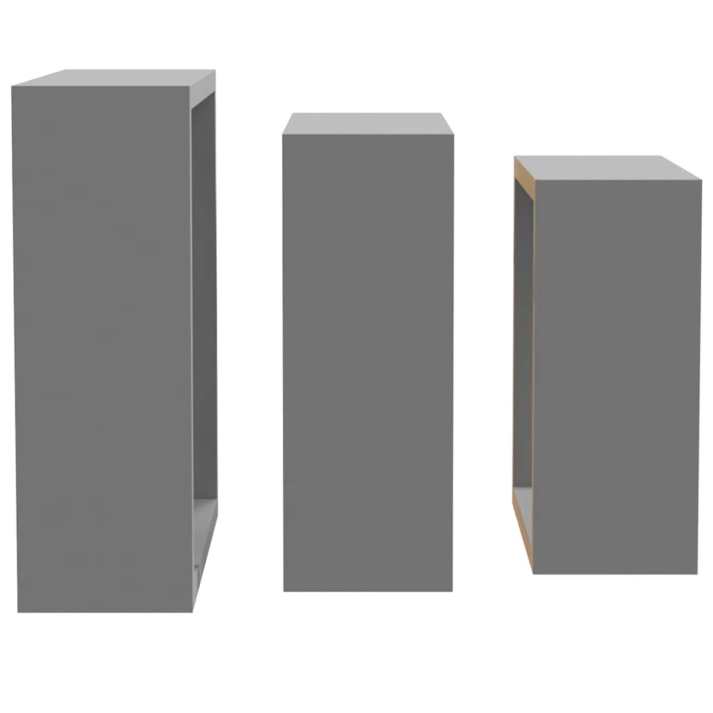 Sieninės lentynos, 3vnt., pilkos spalvos, MDF, kubo formos