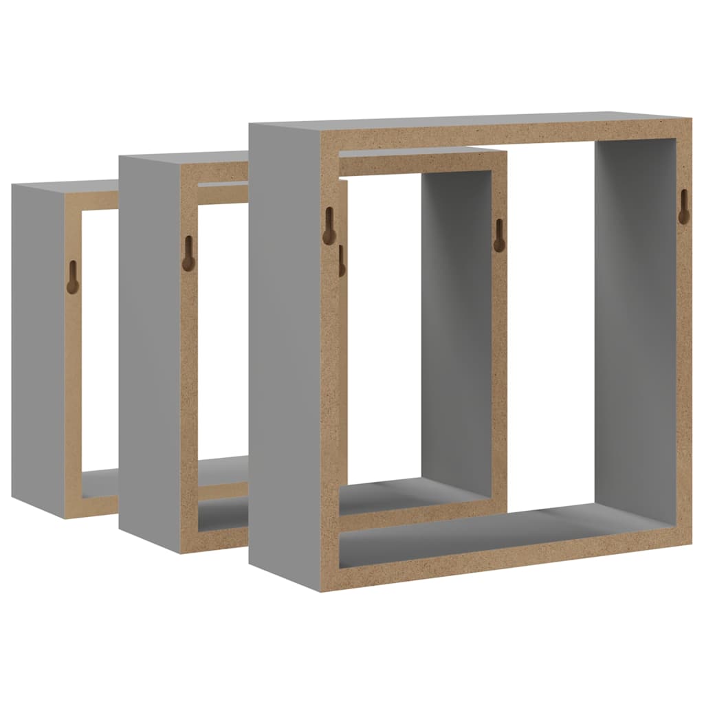 Sieninės lentynos, 3vnt., pilkos spalvos, MDF, kubo formos