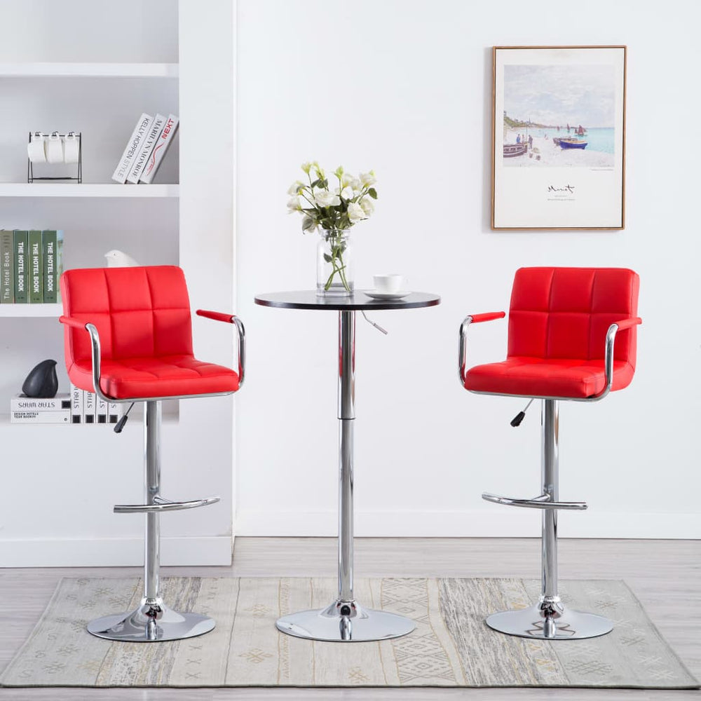 Bar stools, 2 pcs., red, artificial leather