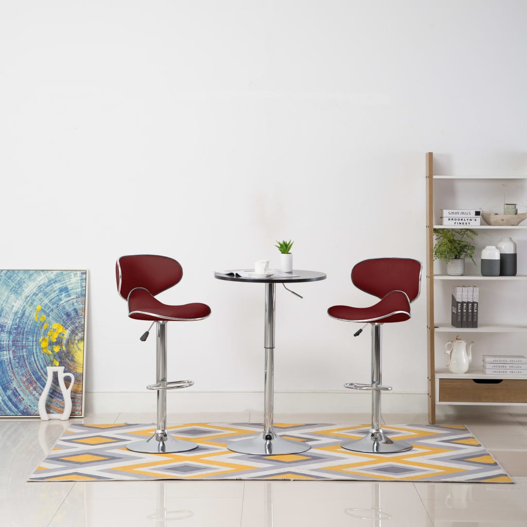 Bar stools, 2 pcs., burgundy, artificial leather