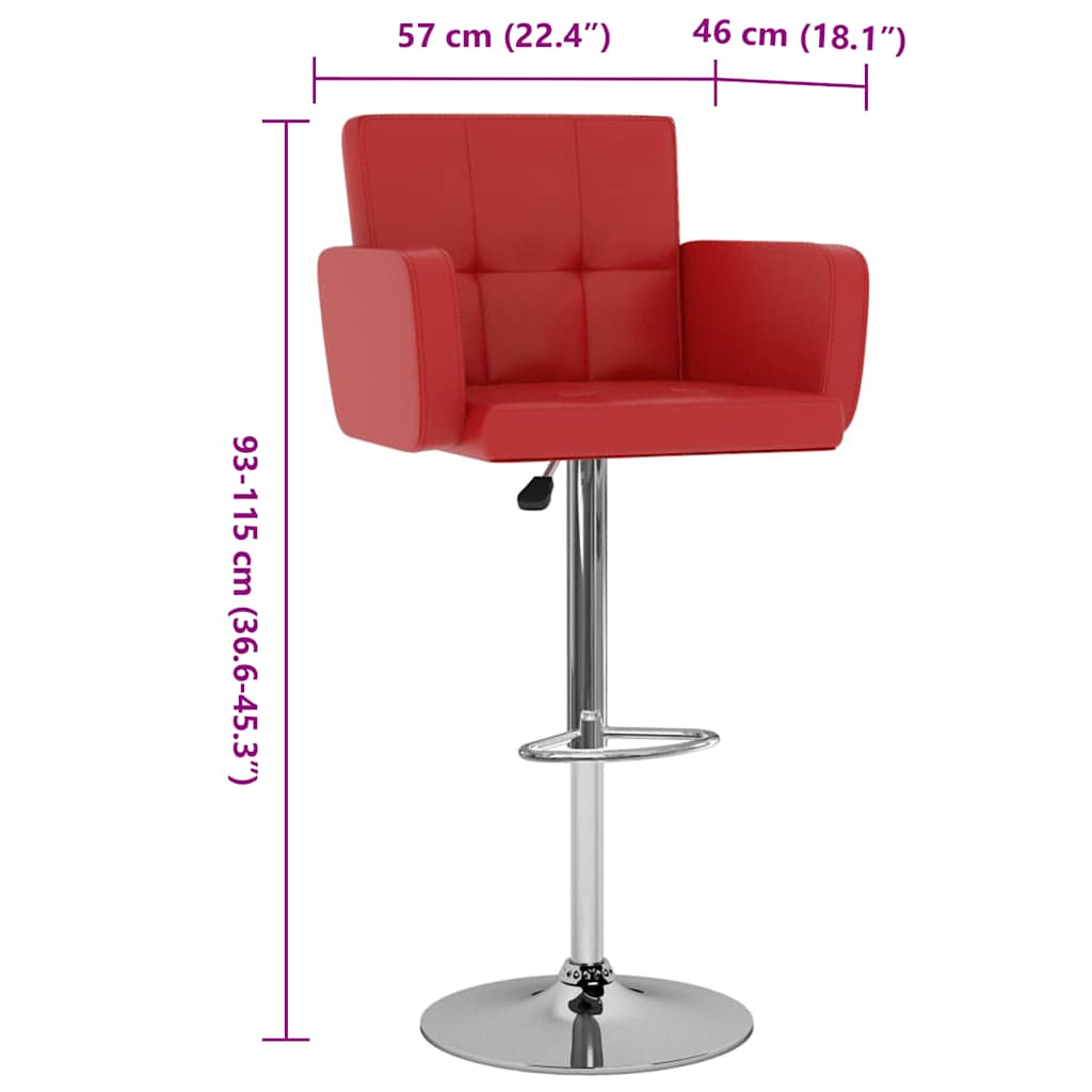 Bar stools, 2 pcs., red, artificial leather