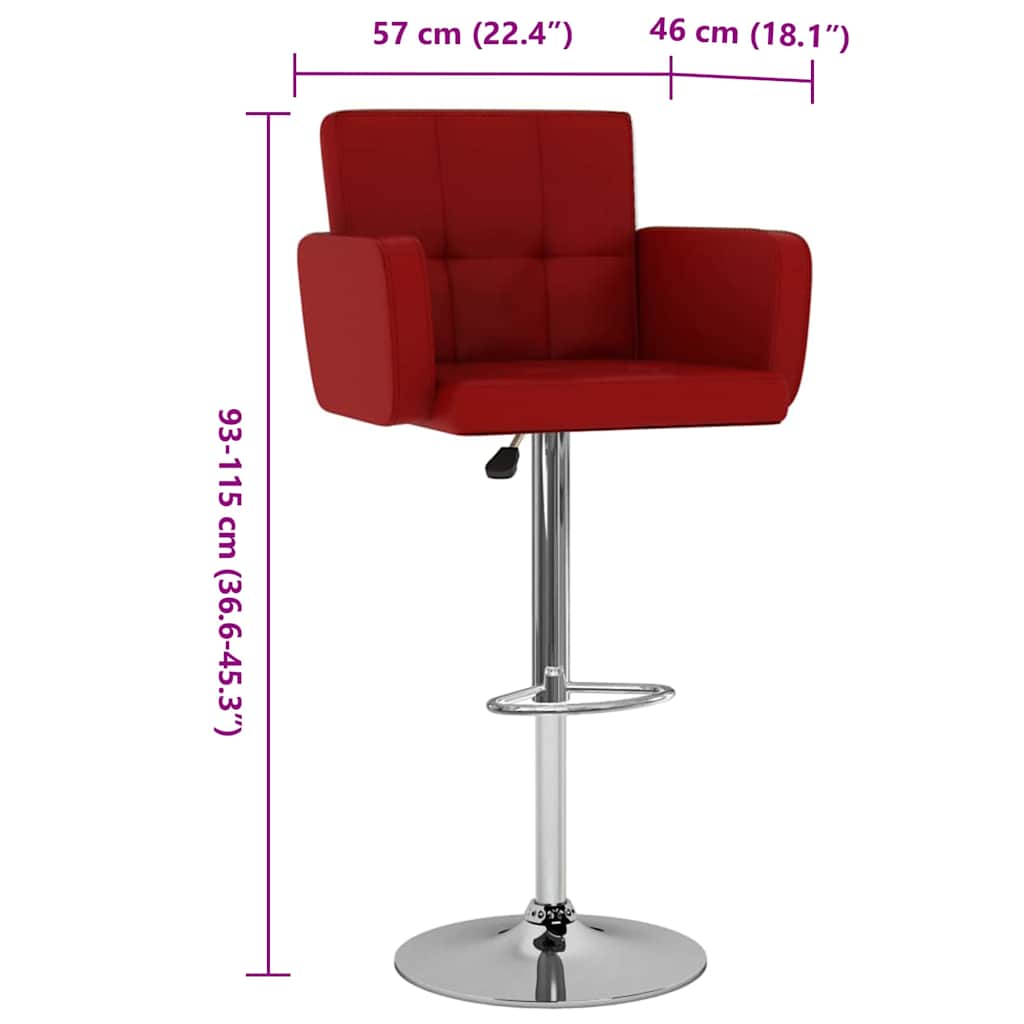 Bar stools, 2 pcs., burgundy, artificial leather