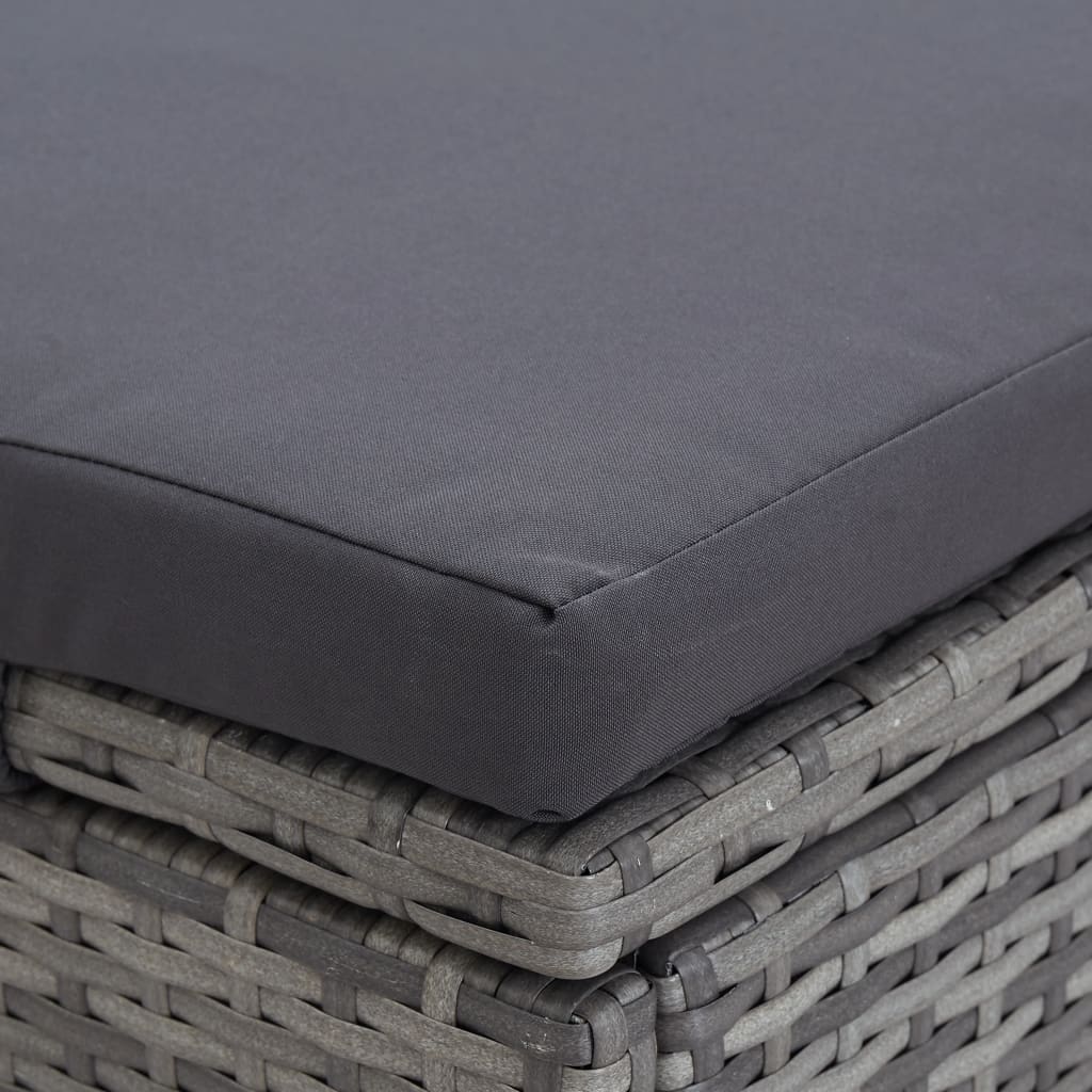 Double sun lounger with mattress, grey, poly rattan