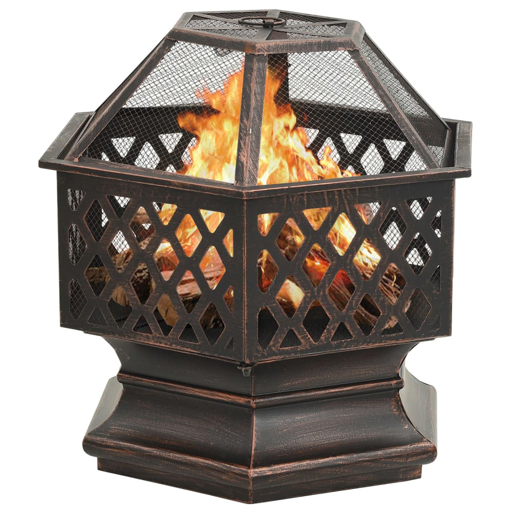 Fire pit with poker, 62x54x56cm, steel, rustic, XXL
