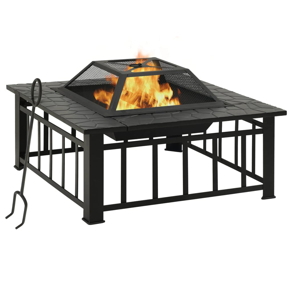 Garden fire pit with poker, 81x81x47cm, steel, XXL