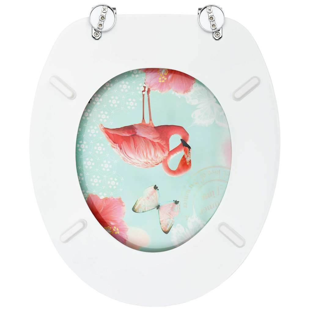 Klozeta sēdekļi ar vākiem, 2 gab., MDF, ar flamingo apdruku