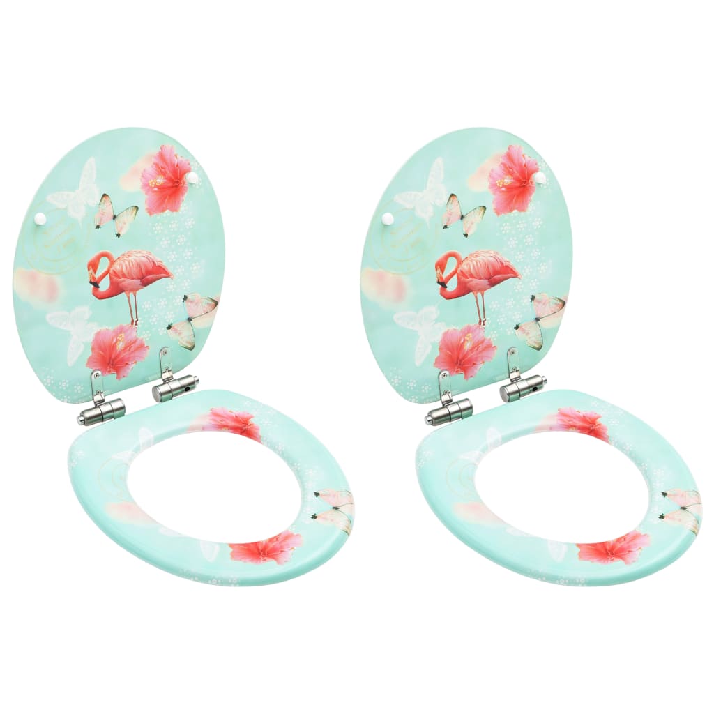 Toilet Seats with Lids, 2 pcs, MDF, with Flamingos