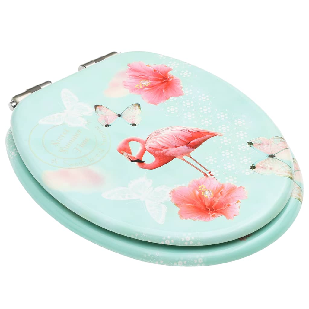 Toilet Seats with Lids, 2 pcs, MDF, with Flamingos