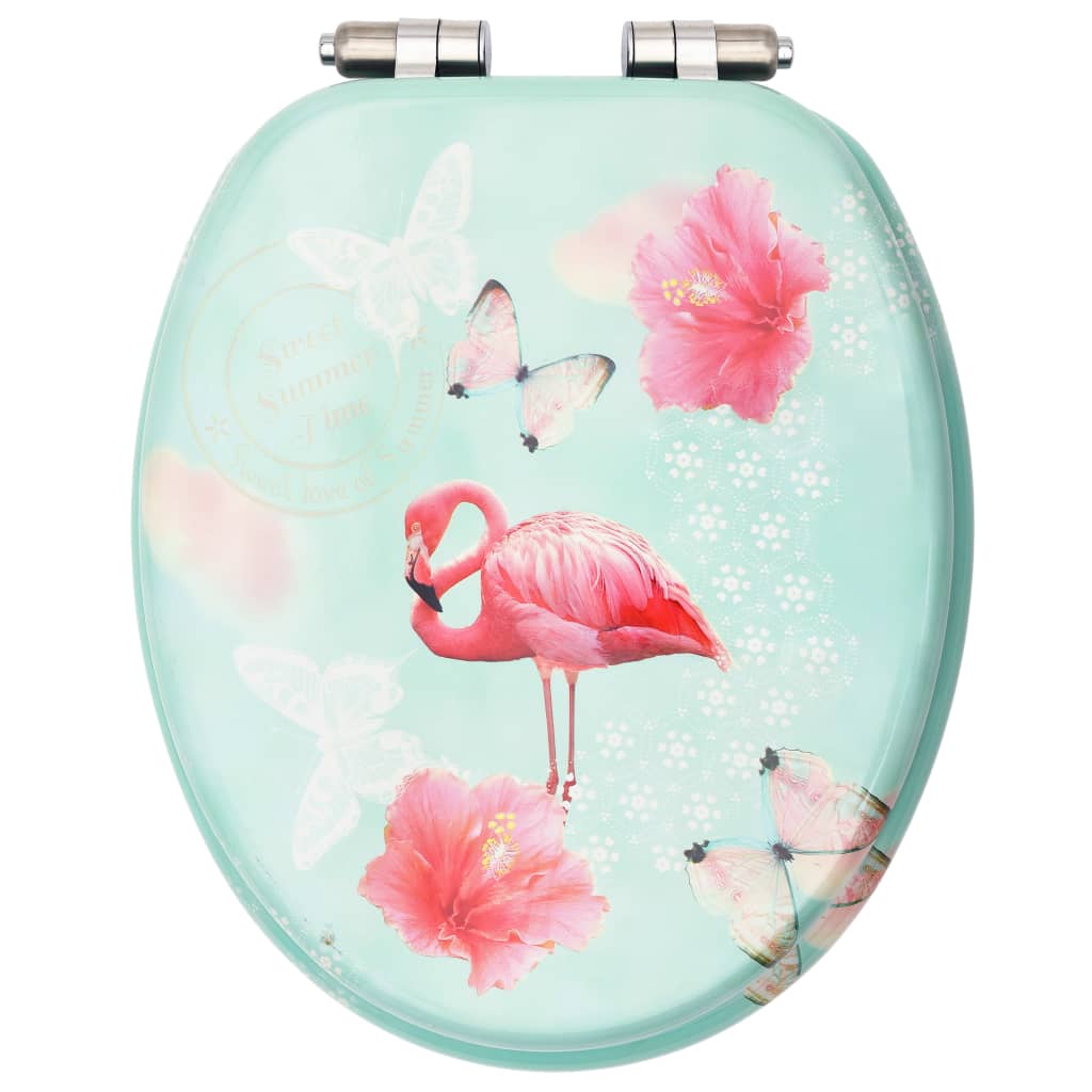 Toilet Seats with Lids, 2 pcs, MDF, with Flamingos