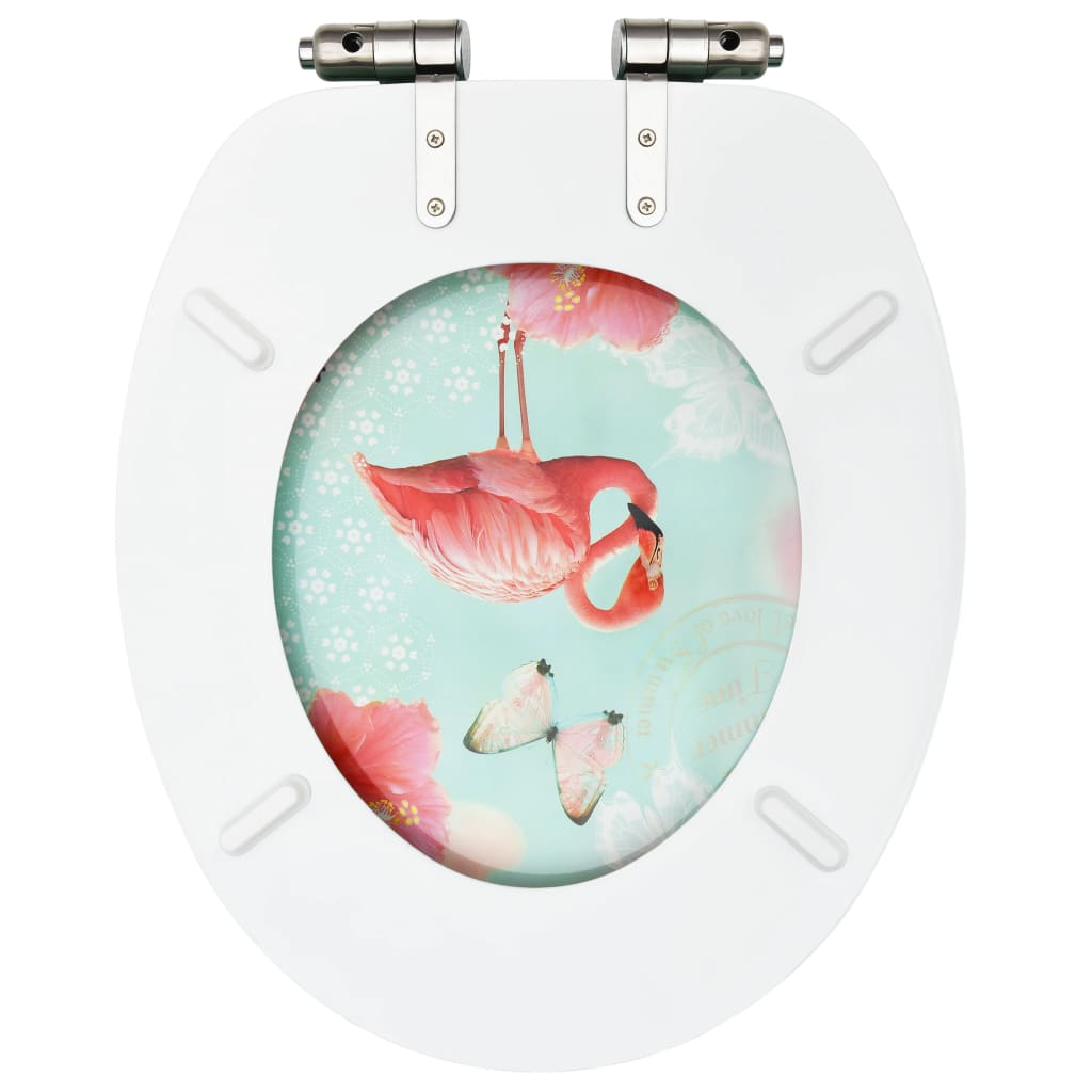 Toilet Seats with Lids, 2 pcs, MDF, with Flamingos