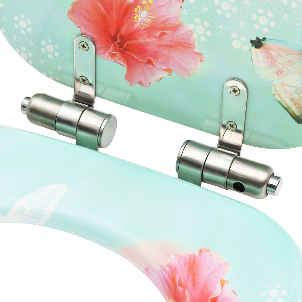 Toilet Seats with Lids, 2 pcs, MDF, with Flamingos