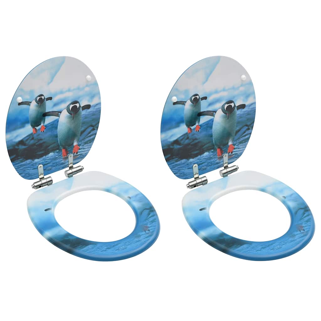 Toilet Seats with Lids, 2 pcs., MDF, with Penguins