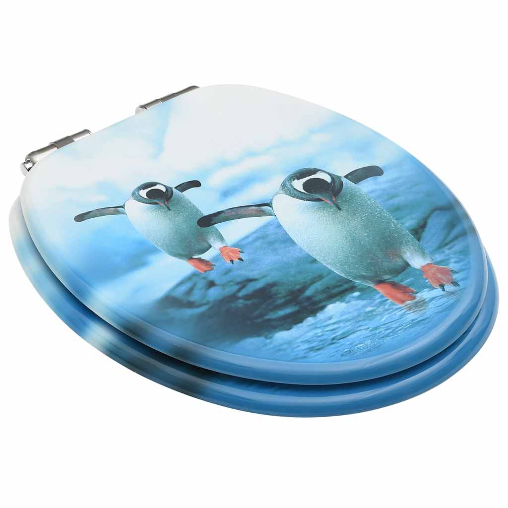 Toilet Seats with Lids, 2 pcs., MDF, with Penguins
