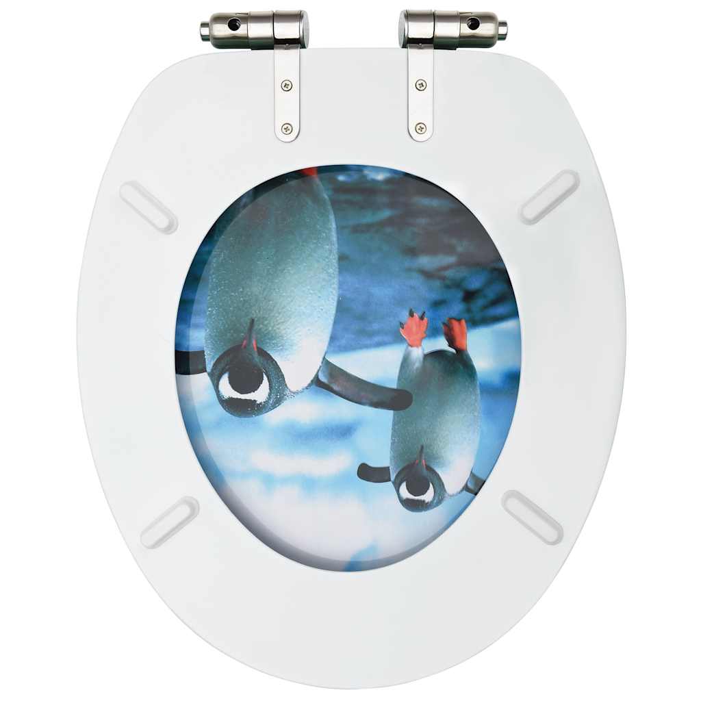 Toilet Seats with Lids, 2 pcs., MDF, with Penguins