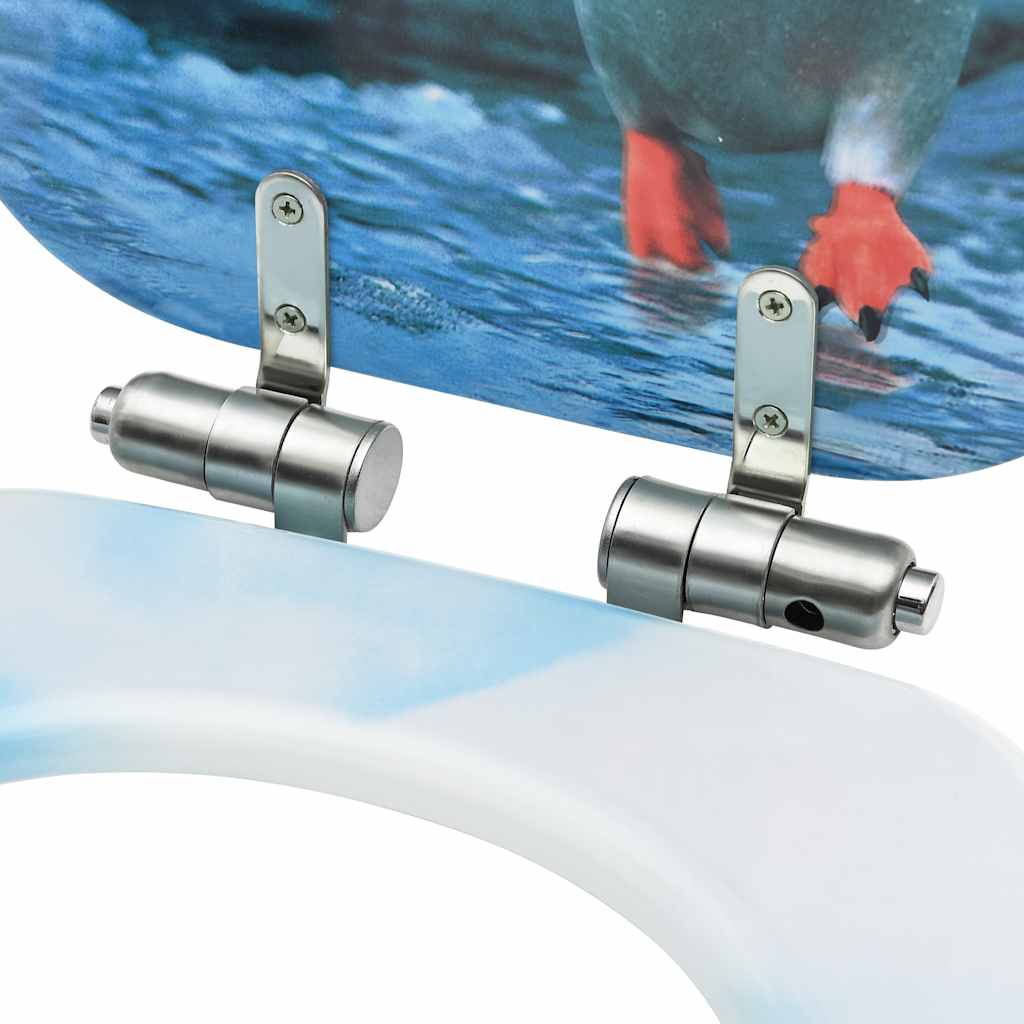 Toilet Seats with Lids, 2 pcs., MDF, with Penguins