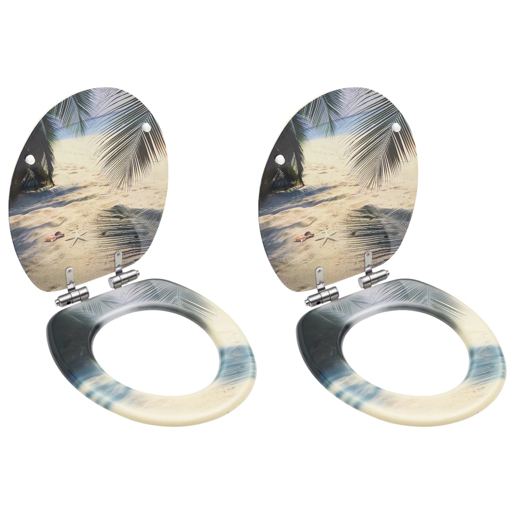 Toilet Seats with Lids, 2 pcs, MDF, Beach Design