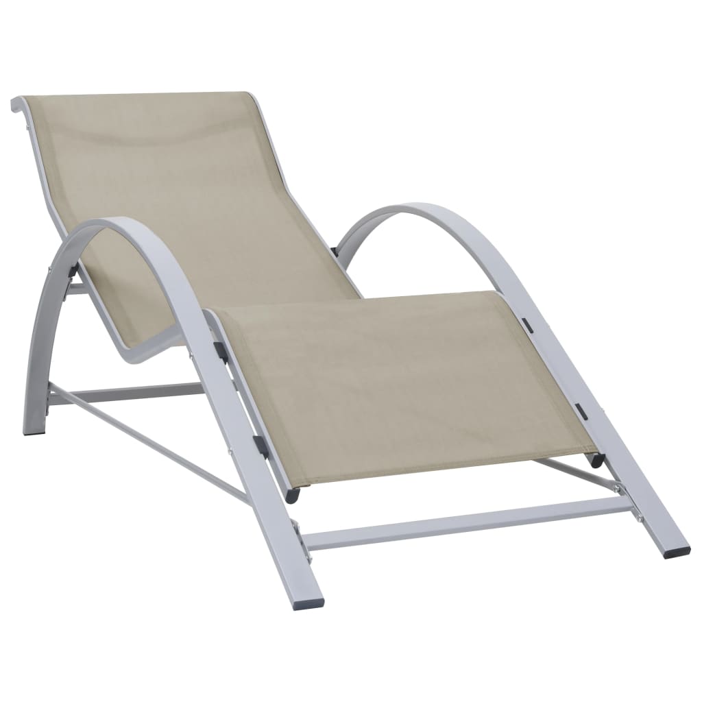 Sun loungers with table, 2 pcs., cream, aluminium