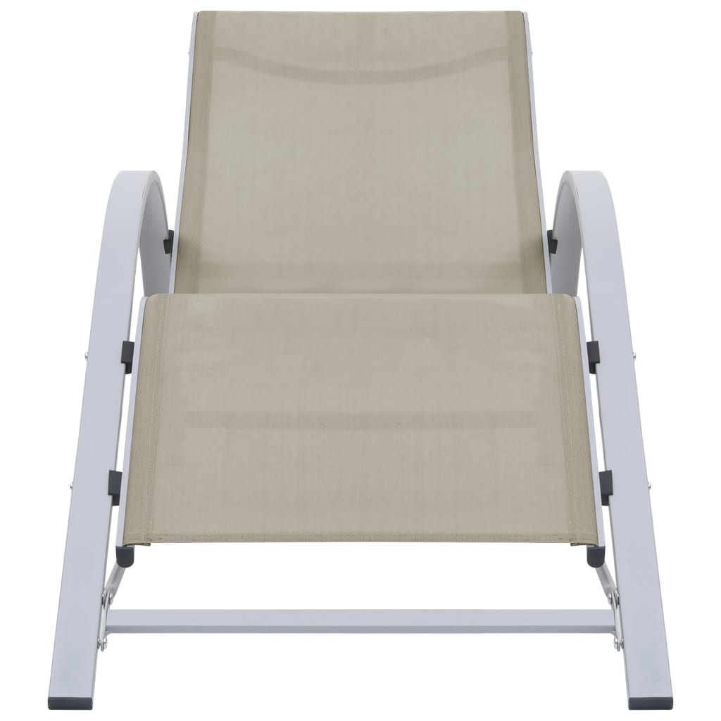 Sun loungers with table, 2 pcs., cream, aluminium